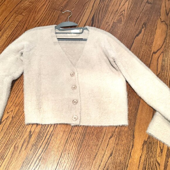 Mink Button Down Cardigan Women's Size XS Cyrus Tan V-Neck Fuzzy STYLE#C832314 - Picture 2 of 4